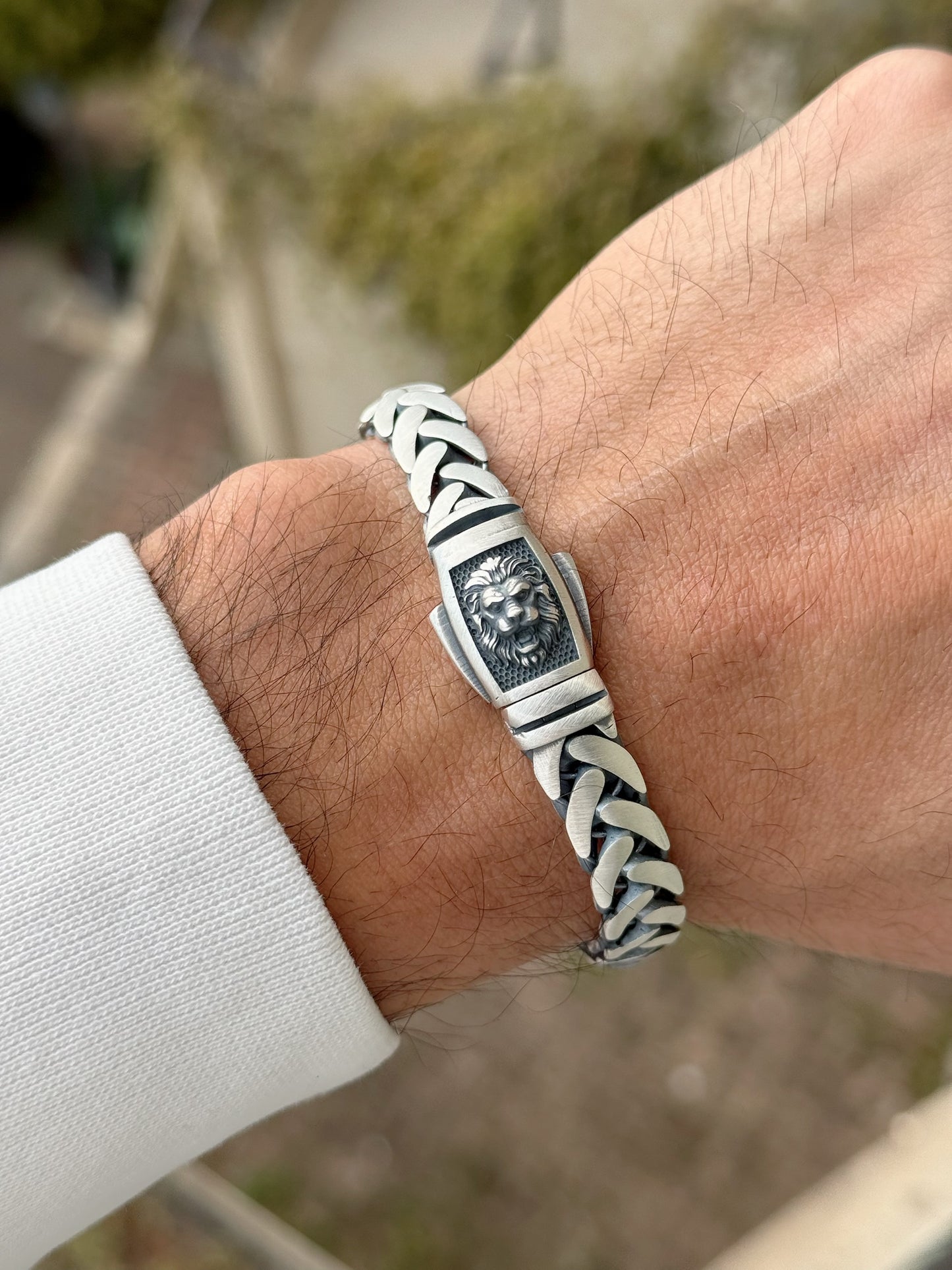 Oxidized Men Bracelet Lion Buckle