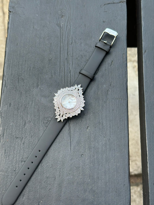 Silver 925 Special Design Watch Black Band