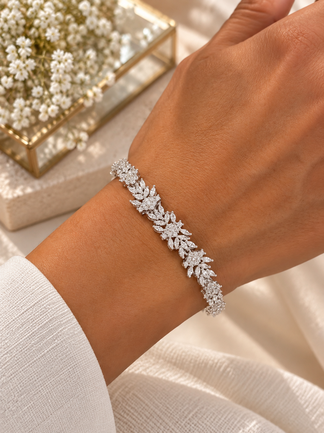 Floral & Marquise Cut Design Bracelet With Extension