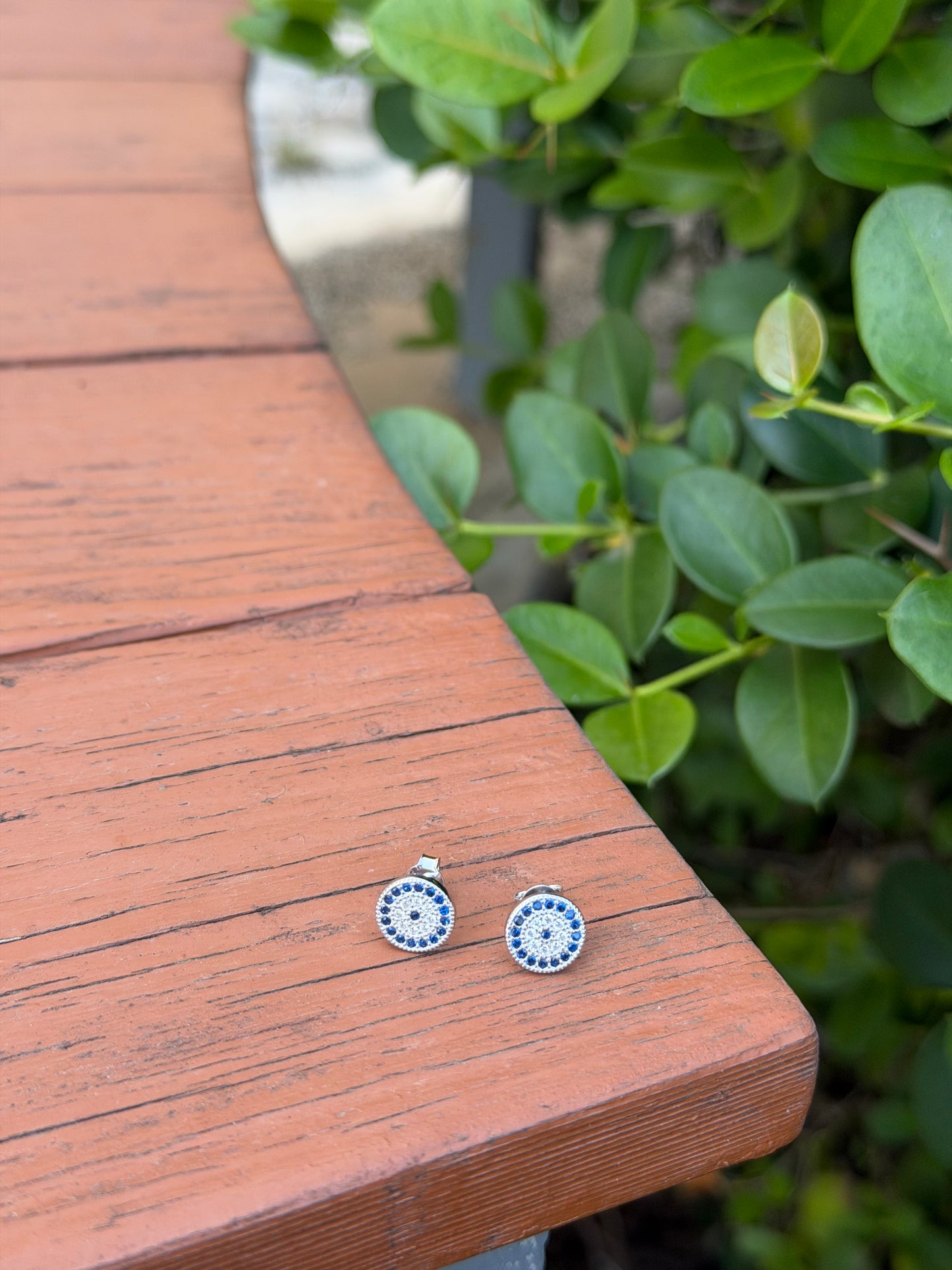 Evil Eye Round Design Earrings Navy & White color