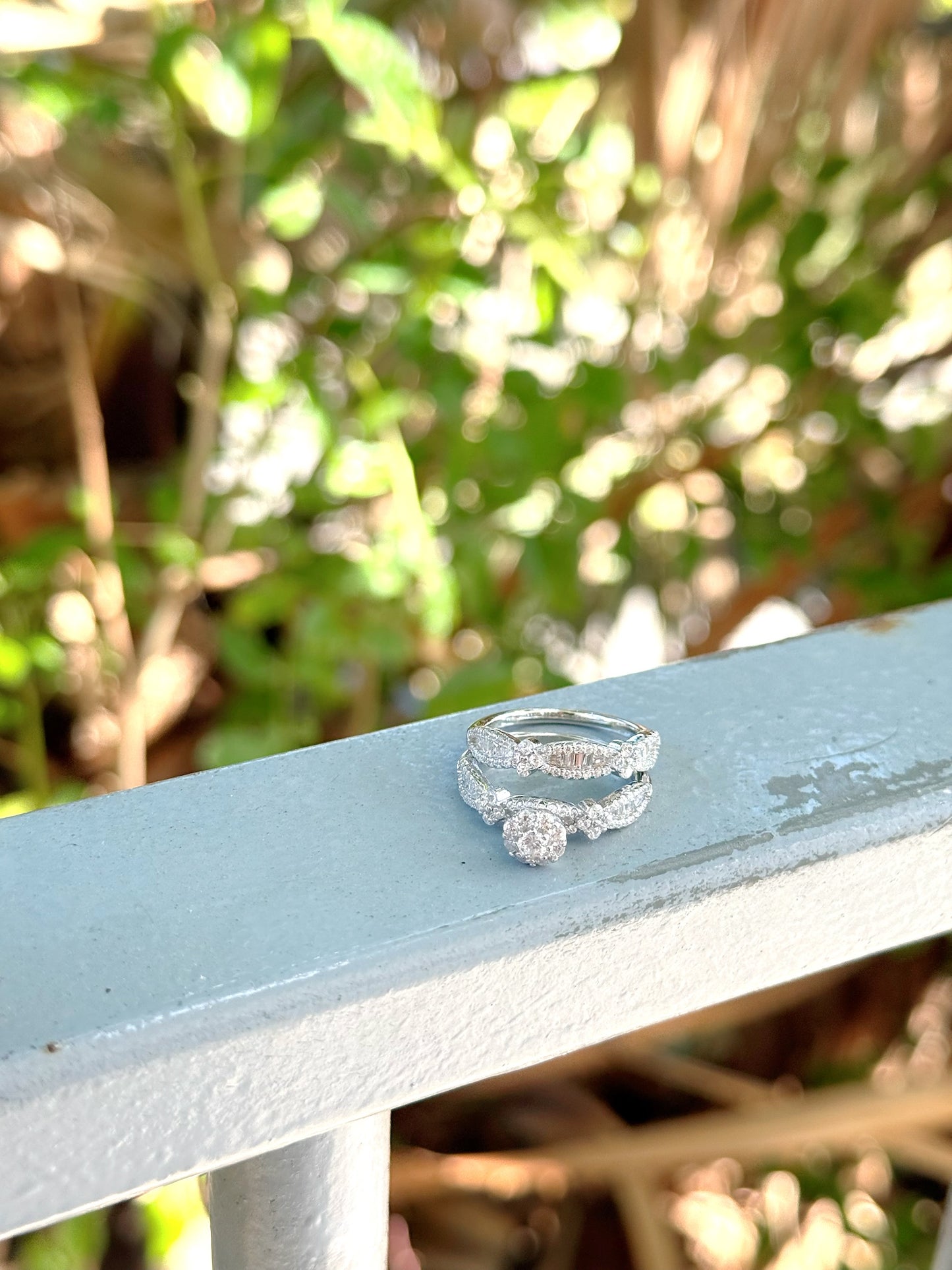 Flower Design Stone Twins Rings