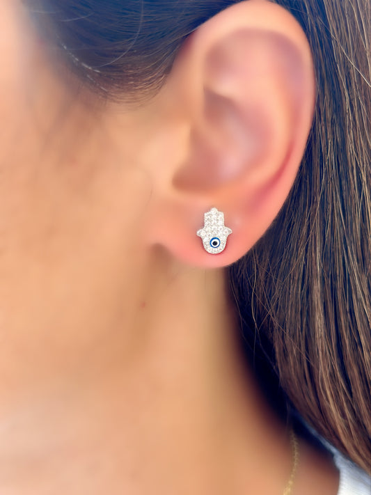 Hand Shape Earrings With Small Evil Eye