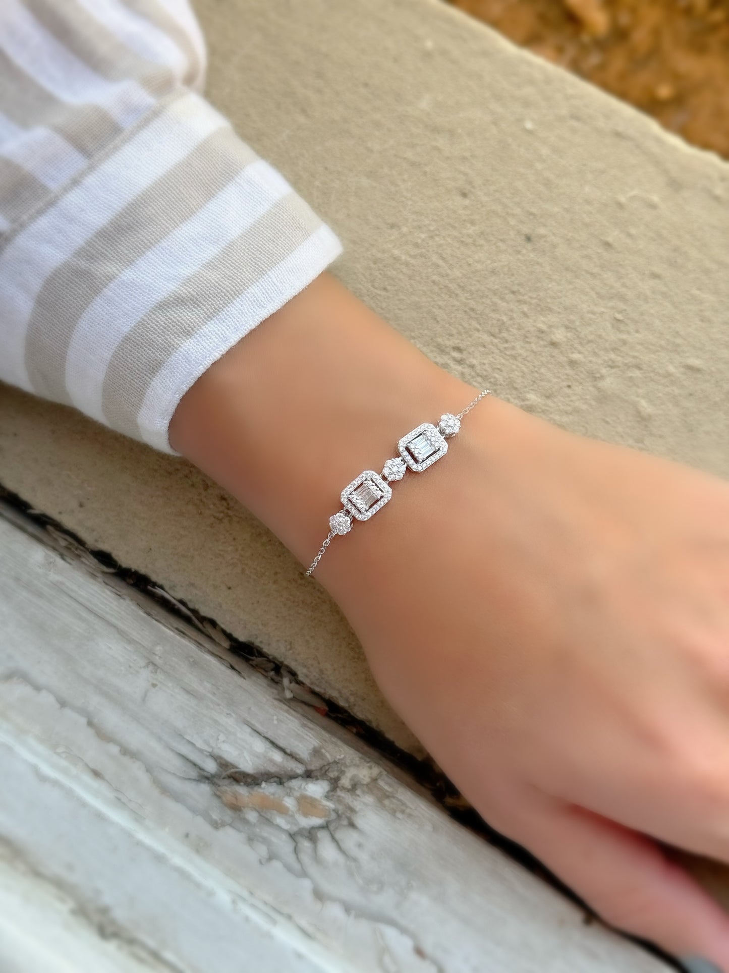 Double Squares With Small Flowers Design Bracelet