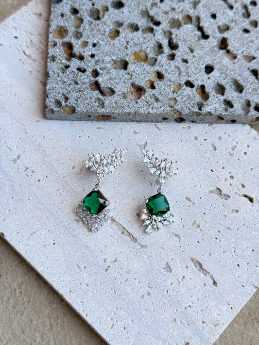 Elegant Drop Design Earrings With Green Stone