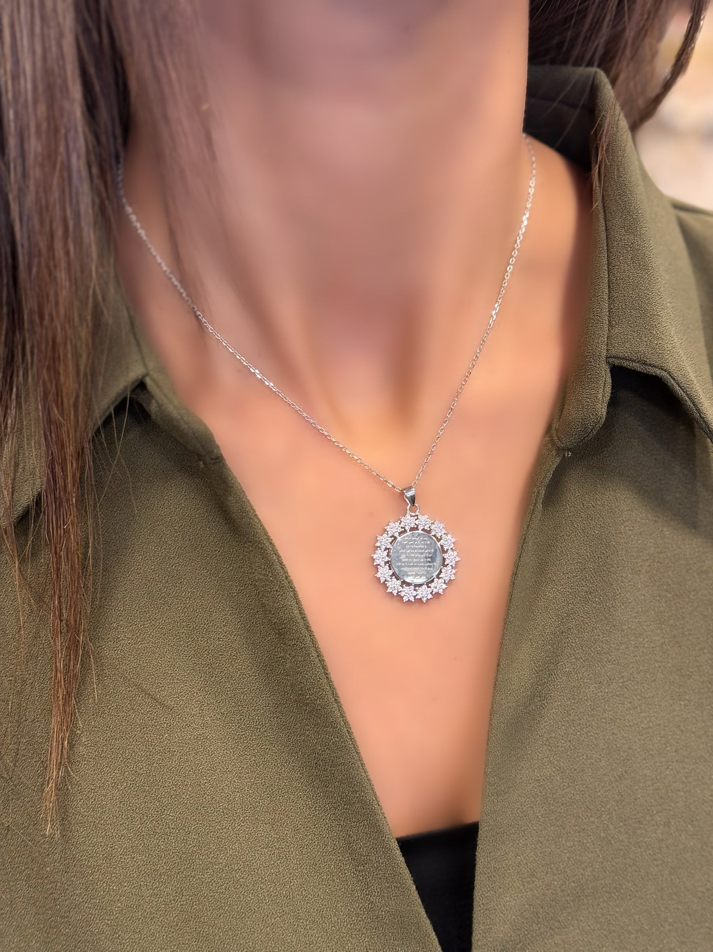 Ayatul kursi Round shape Design With White Stars Neckalce