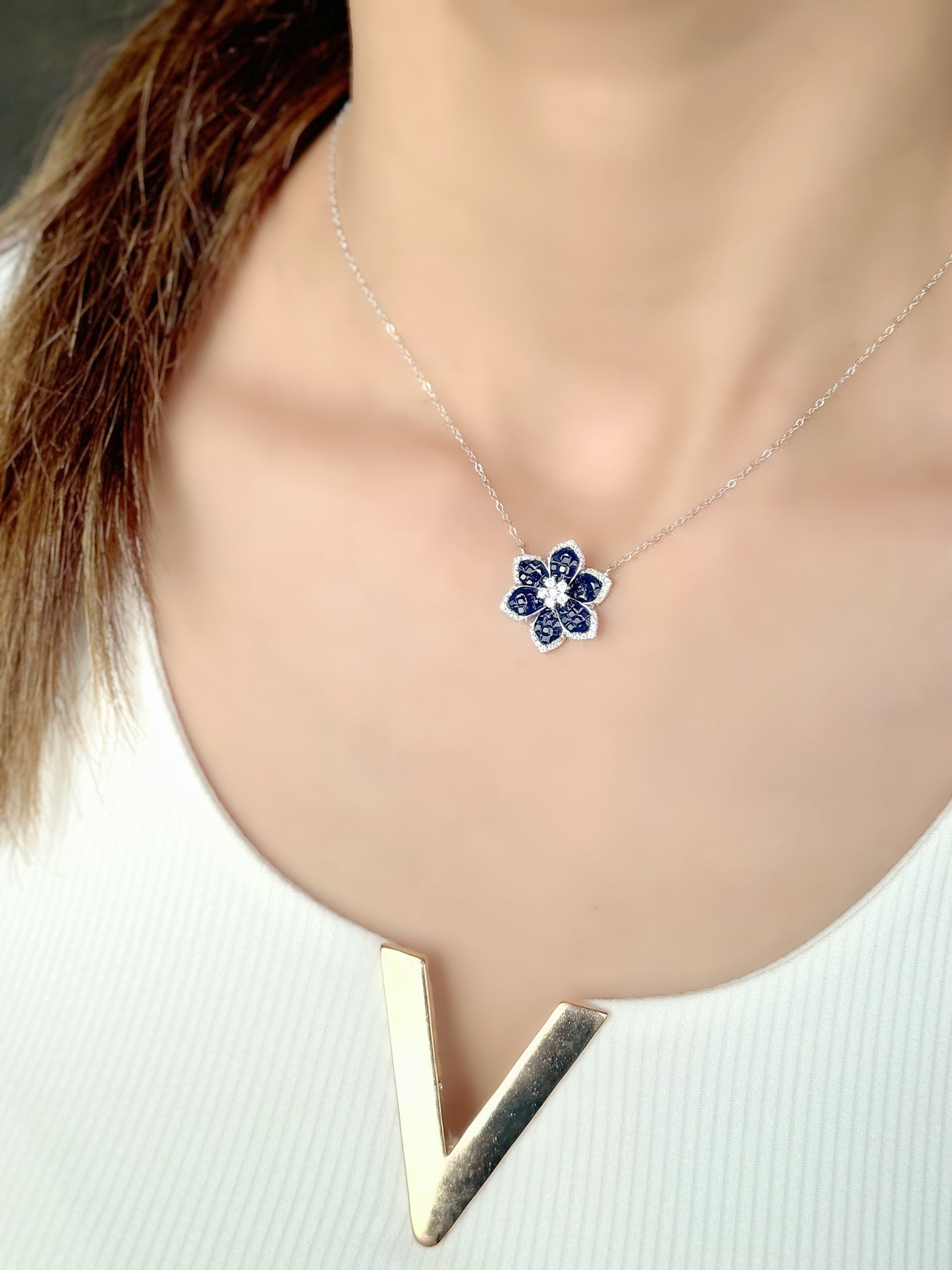 Flower Design Necklace With Colored Stones