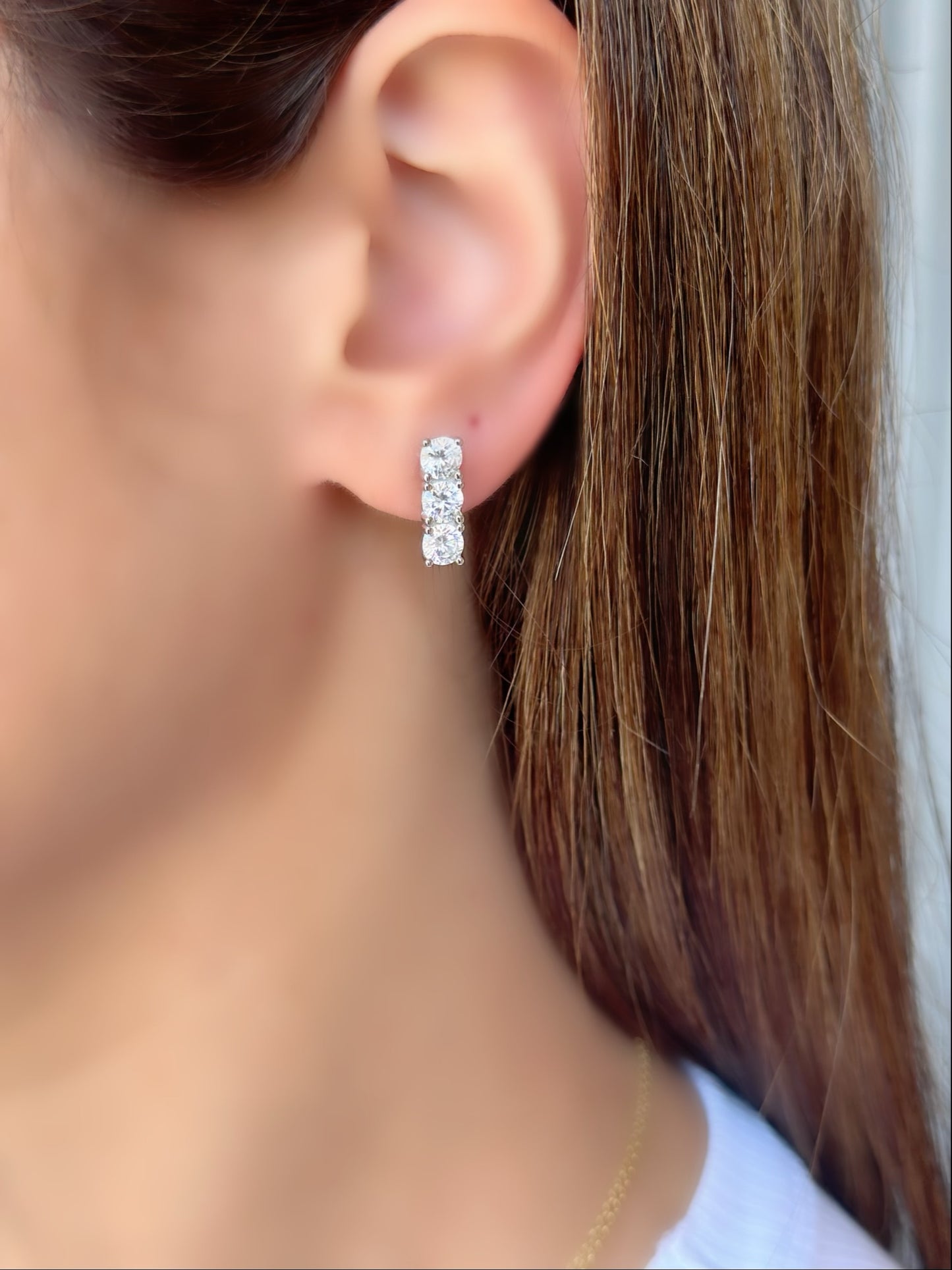 Three Round Stones Bar Design Earrings