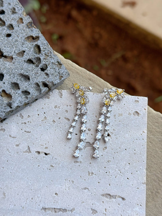Drop Design Earrings White & Yellow Stones