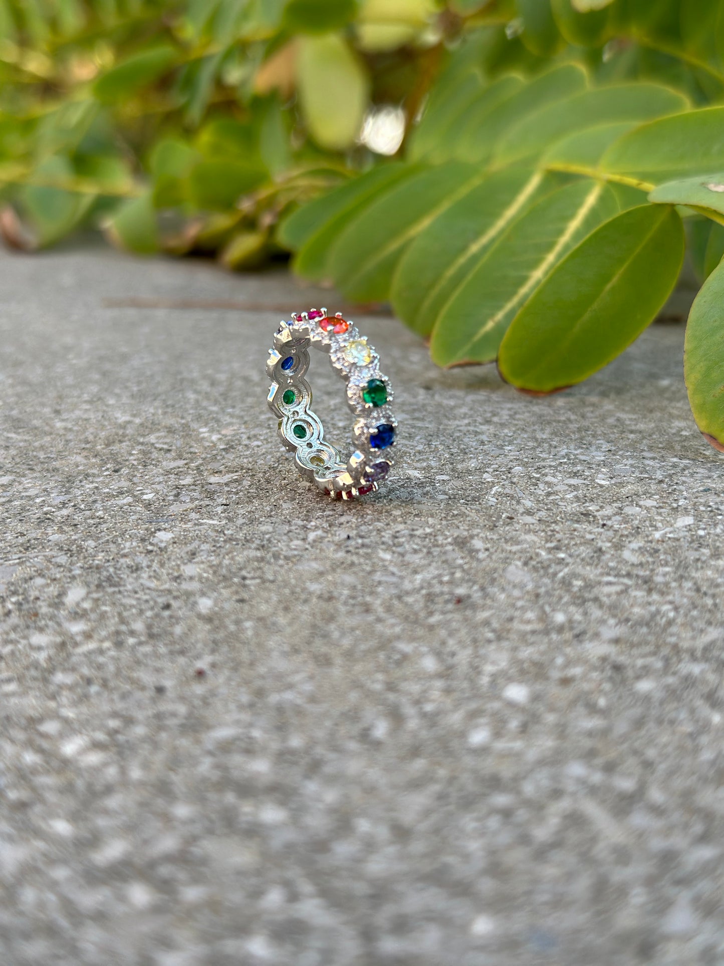 Ring With Multi Color Round Stones