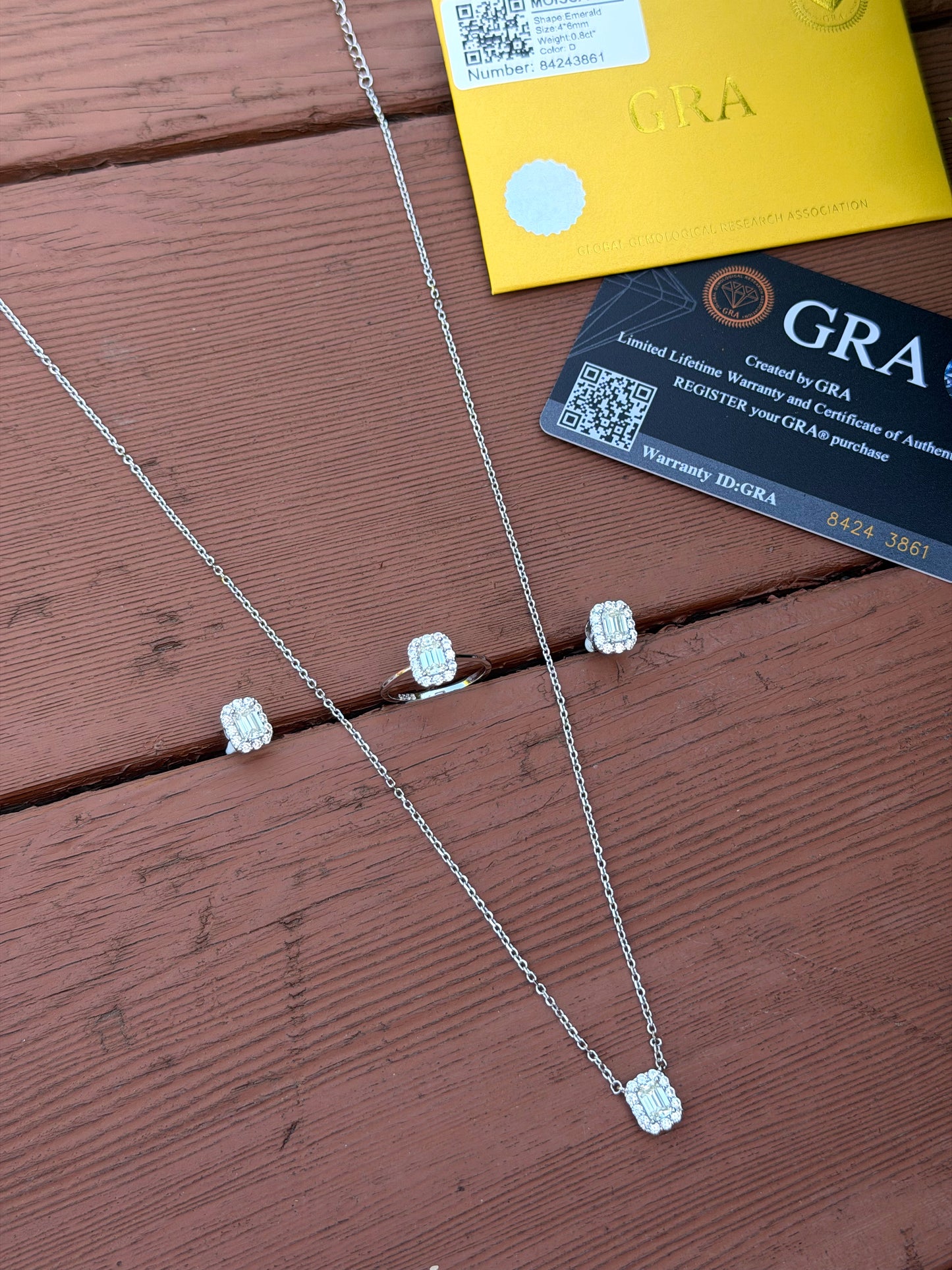 Moissanite Rectangle Stone Design Set (Necklace + Earrings + Ring)