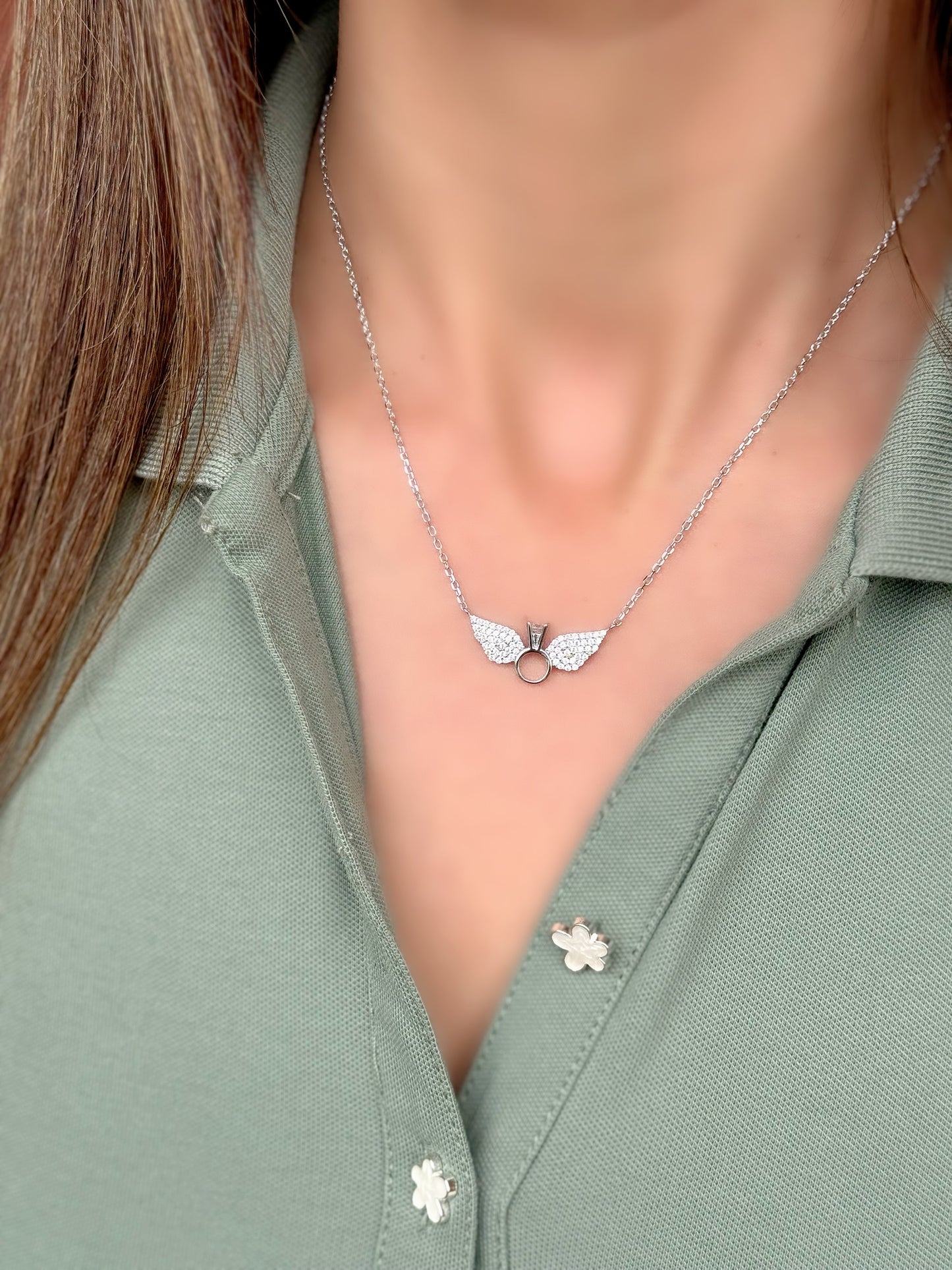 Wings Necklace With Small Promise Ring