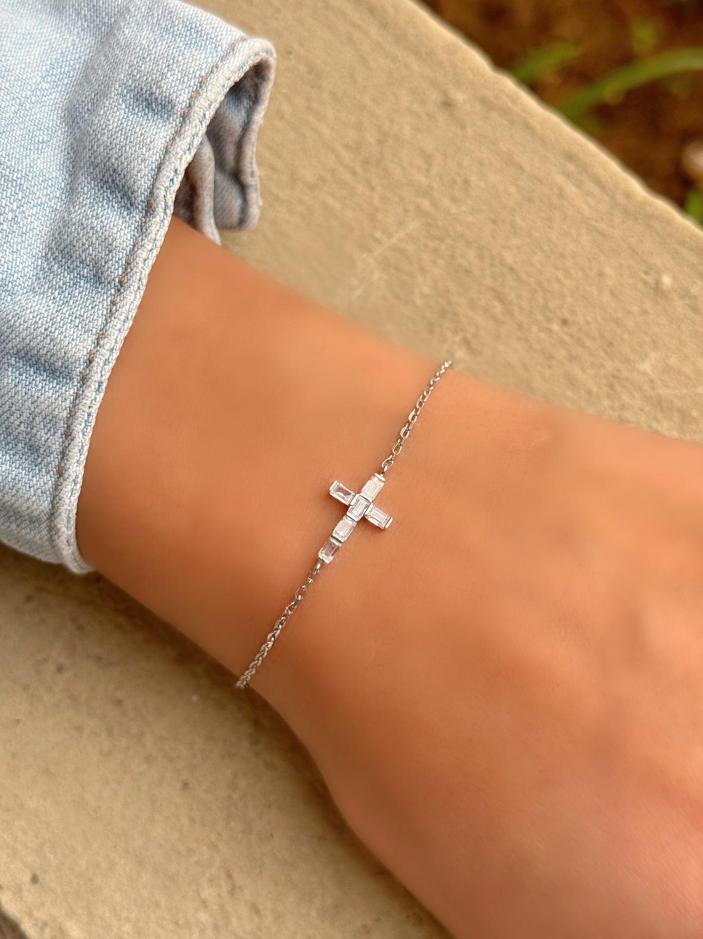 Square Stones Design Cross Bracelet