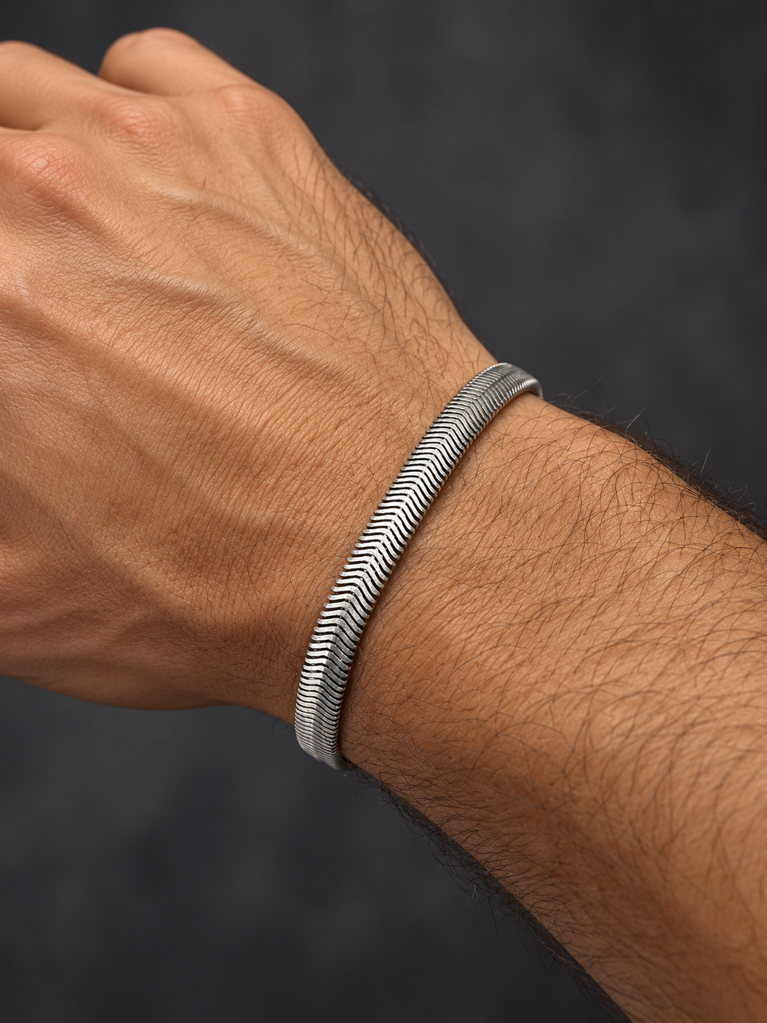 oxidised Flat Snake Men Design Bracelet