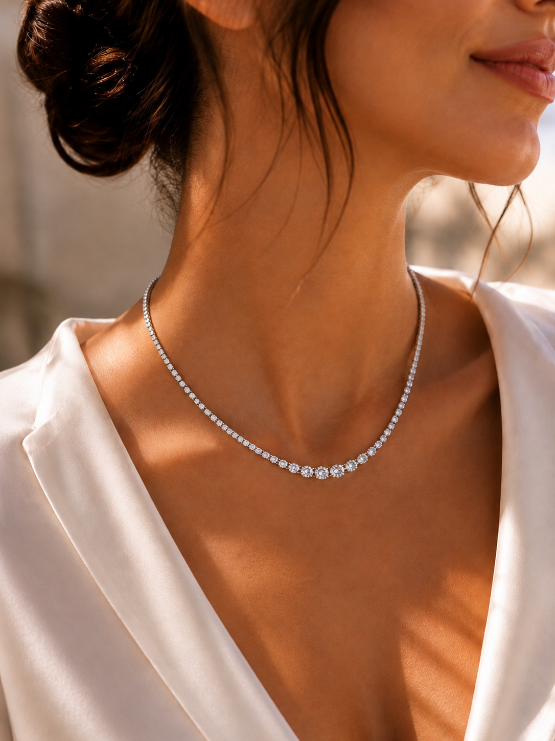 Tennis Necklace Graduated Riviera Round Stone Design