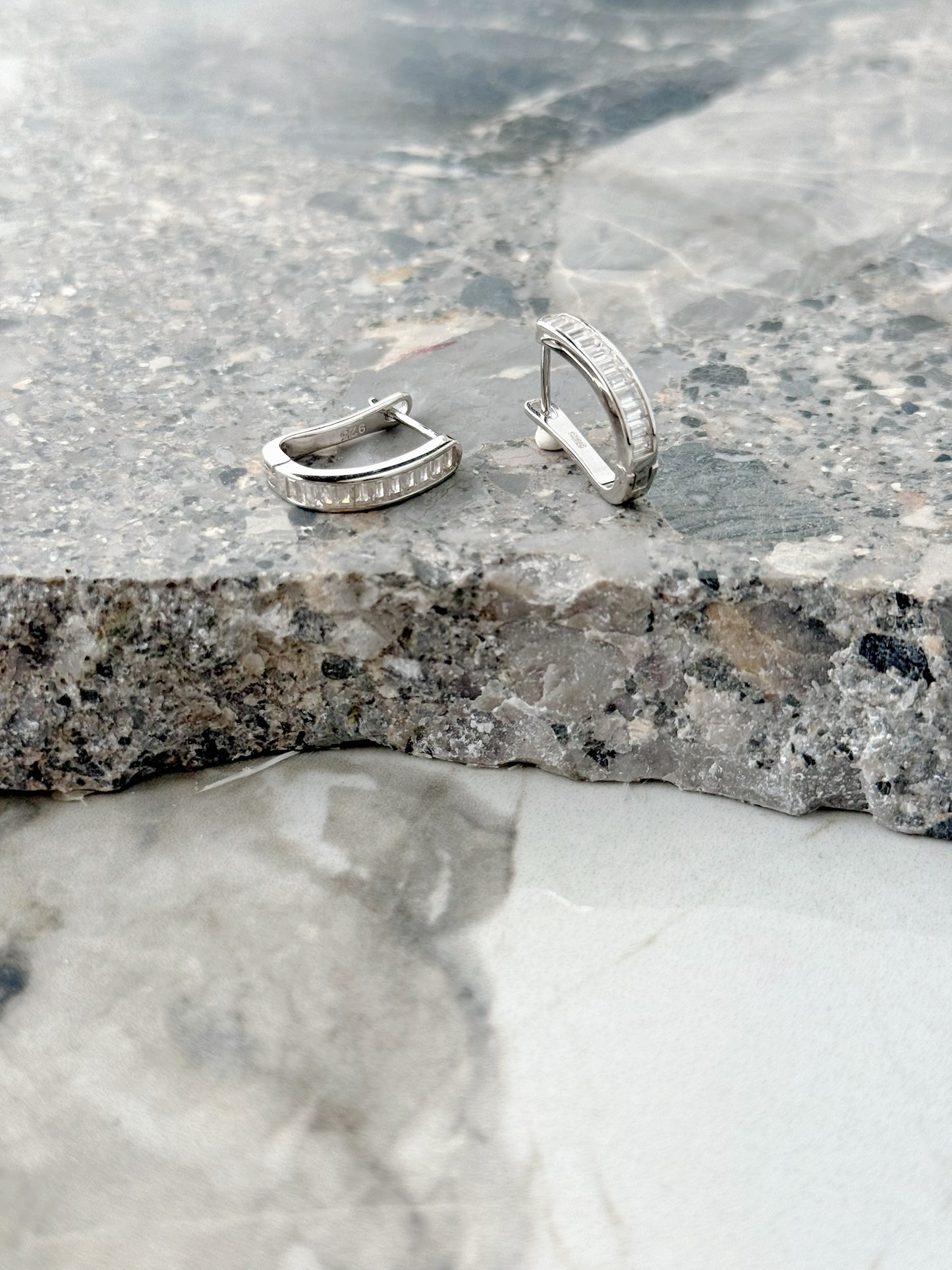 Hoops Earrings With Square Design Stones