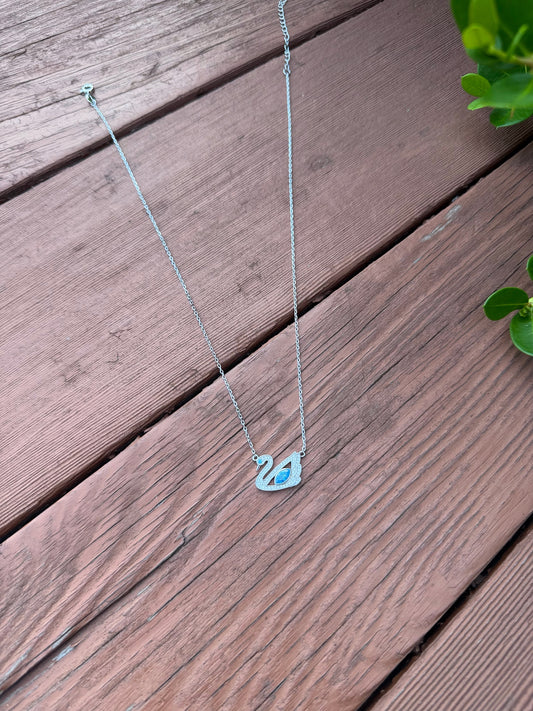 Swan Grace Necklace White & Blue Stone Color