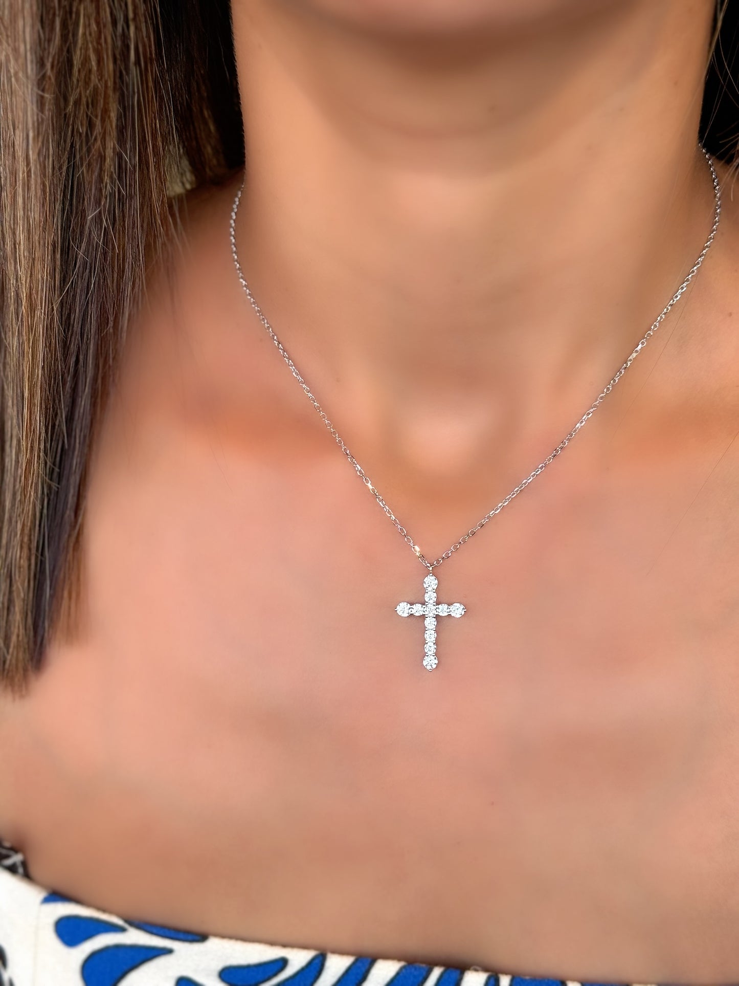 Cross Necklace With Round Stones