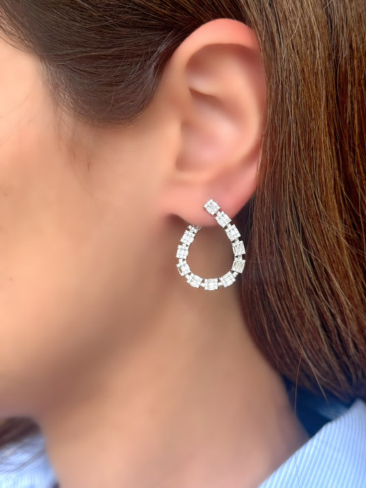 Drop Tear Big Design Earrings With Square Stones