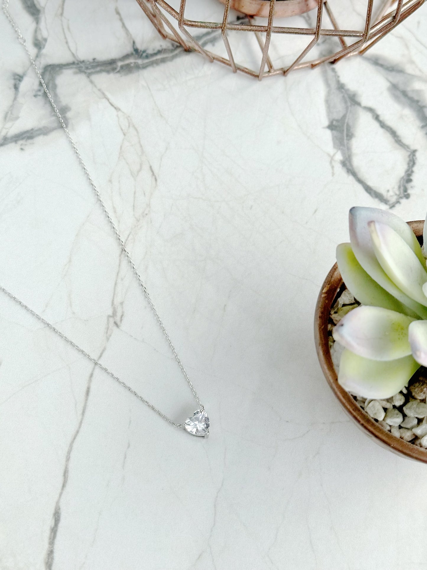White Stone Heart Necklace