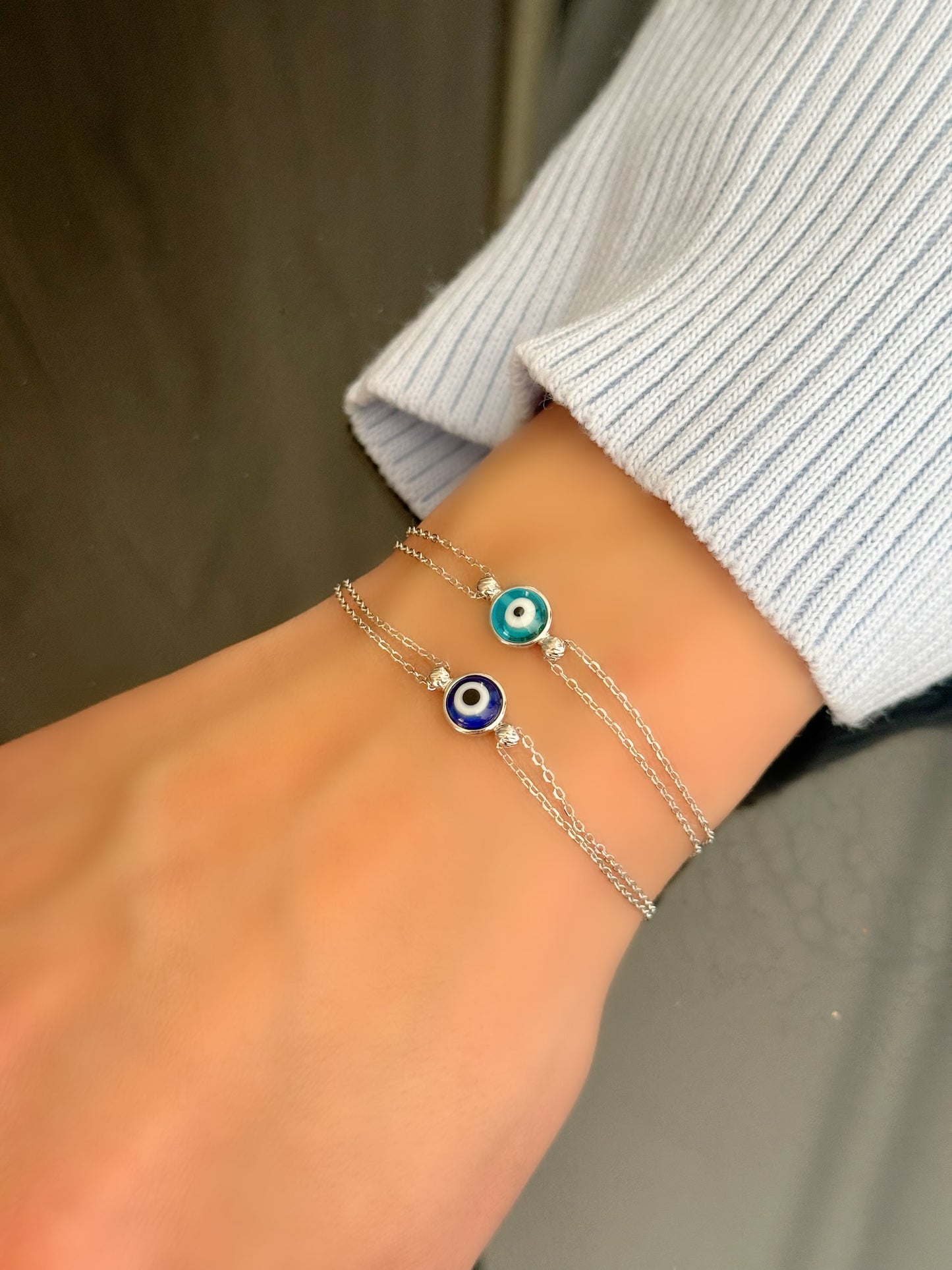 Round Evil Eye Double Chain Bracelet