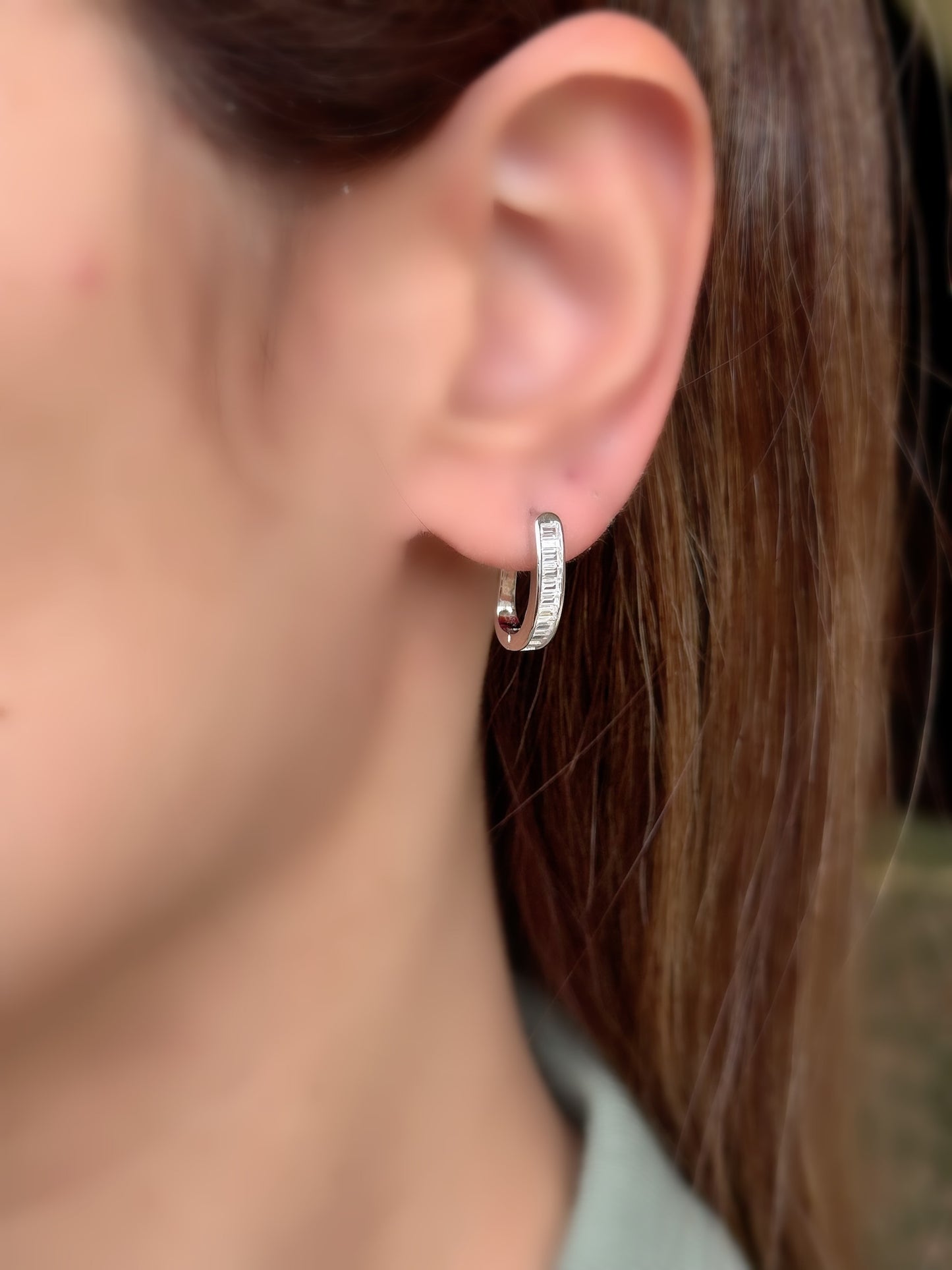 Hoops Earrings With Square Design Stones