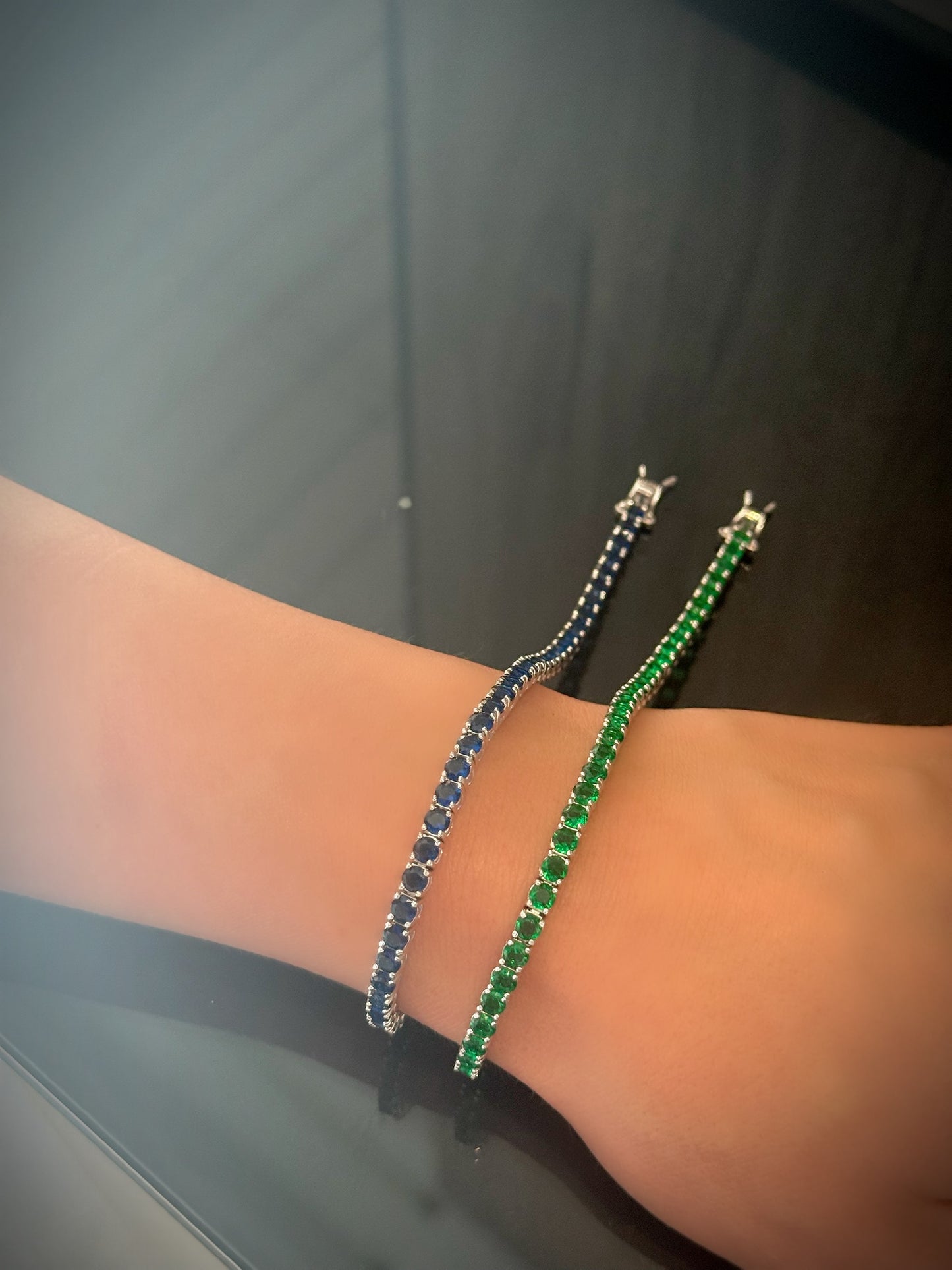 Tennis Bracelet Available In Blue And Green Colors