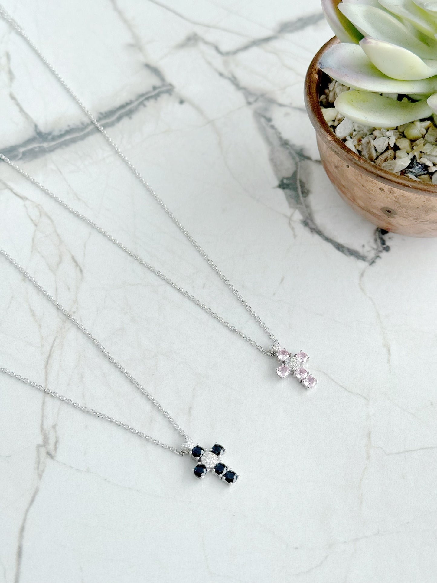 Cross Design Necklace Available In Black & Pink Color
