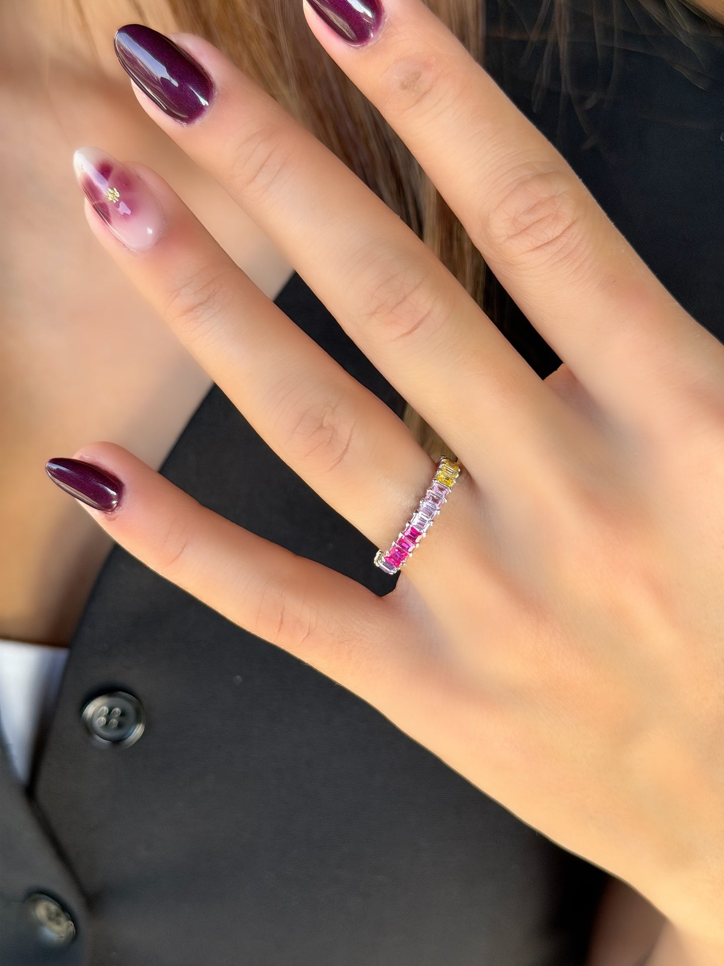 Multi Coloured Small Square Stone Design Ring
