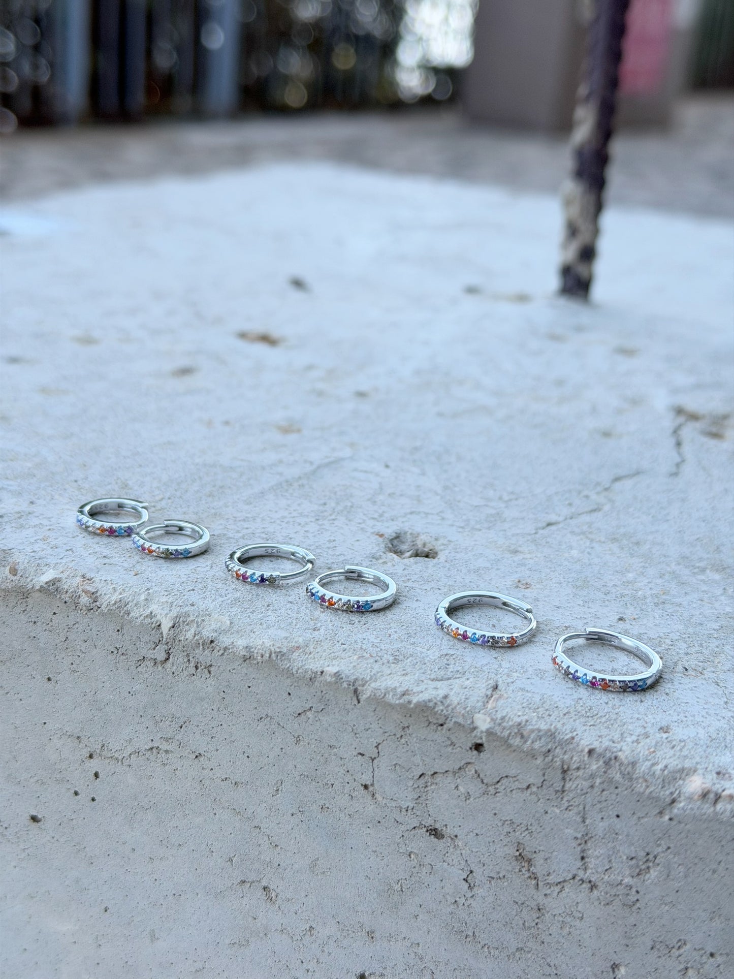 Hoop Design Earrings With Coloured Stones