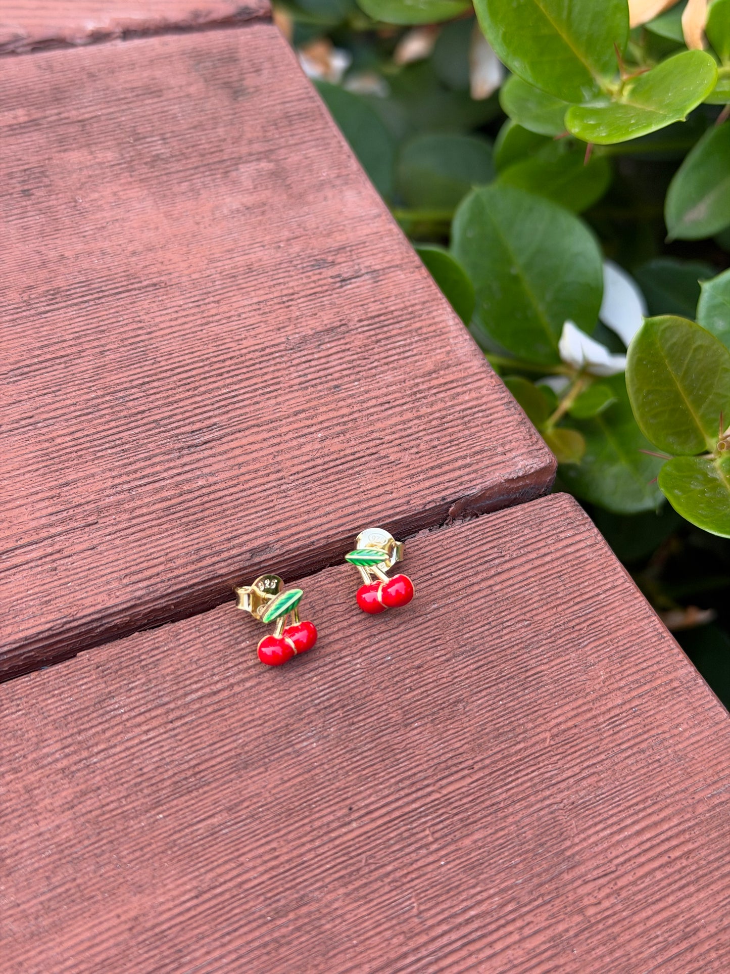Silver 925 Gold Plated Red Cherry Stud Earrings