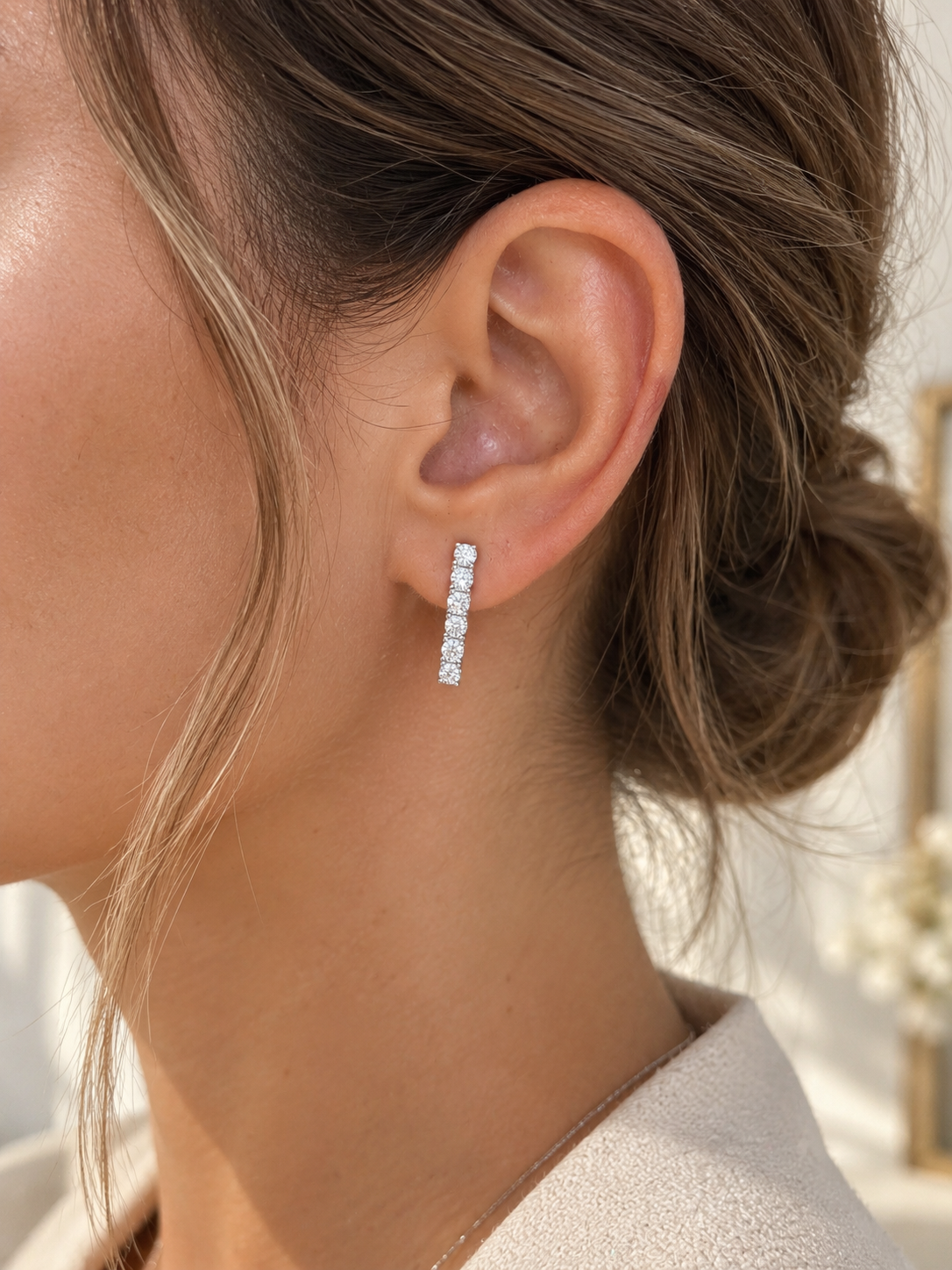 Bar Earrings White Stones