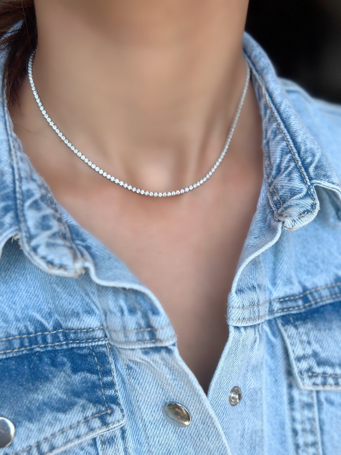 Choker Tennis Necklace Small Stone 35 cm + 7 cm Extension - Standard Lock