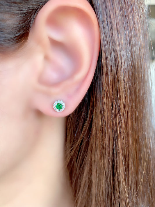 Small Round Shape Earrings Green  Color Stone