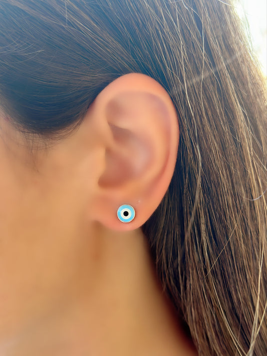 Round Evil Eye Light Blue Design Earrings