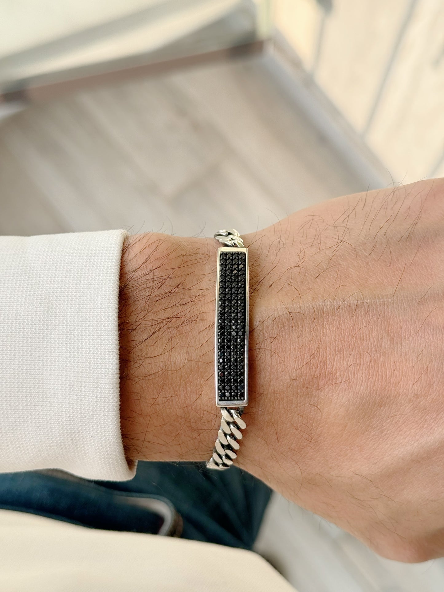 Oxidized Men Bracelet With Black Stones