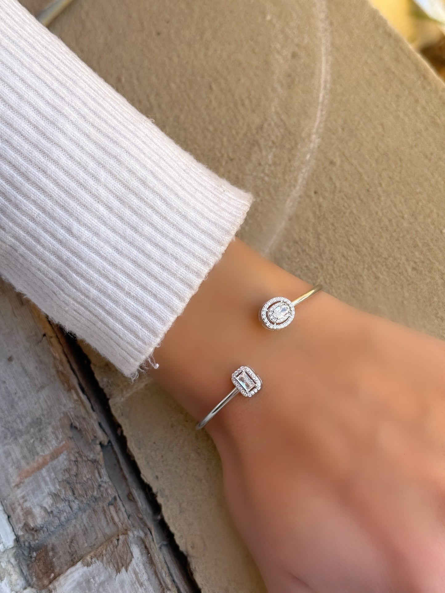 Bangle Bracelet With Square & Oval Round Shape