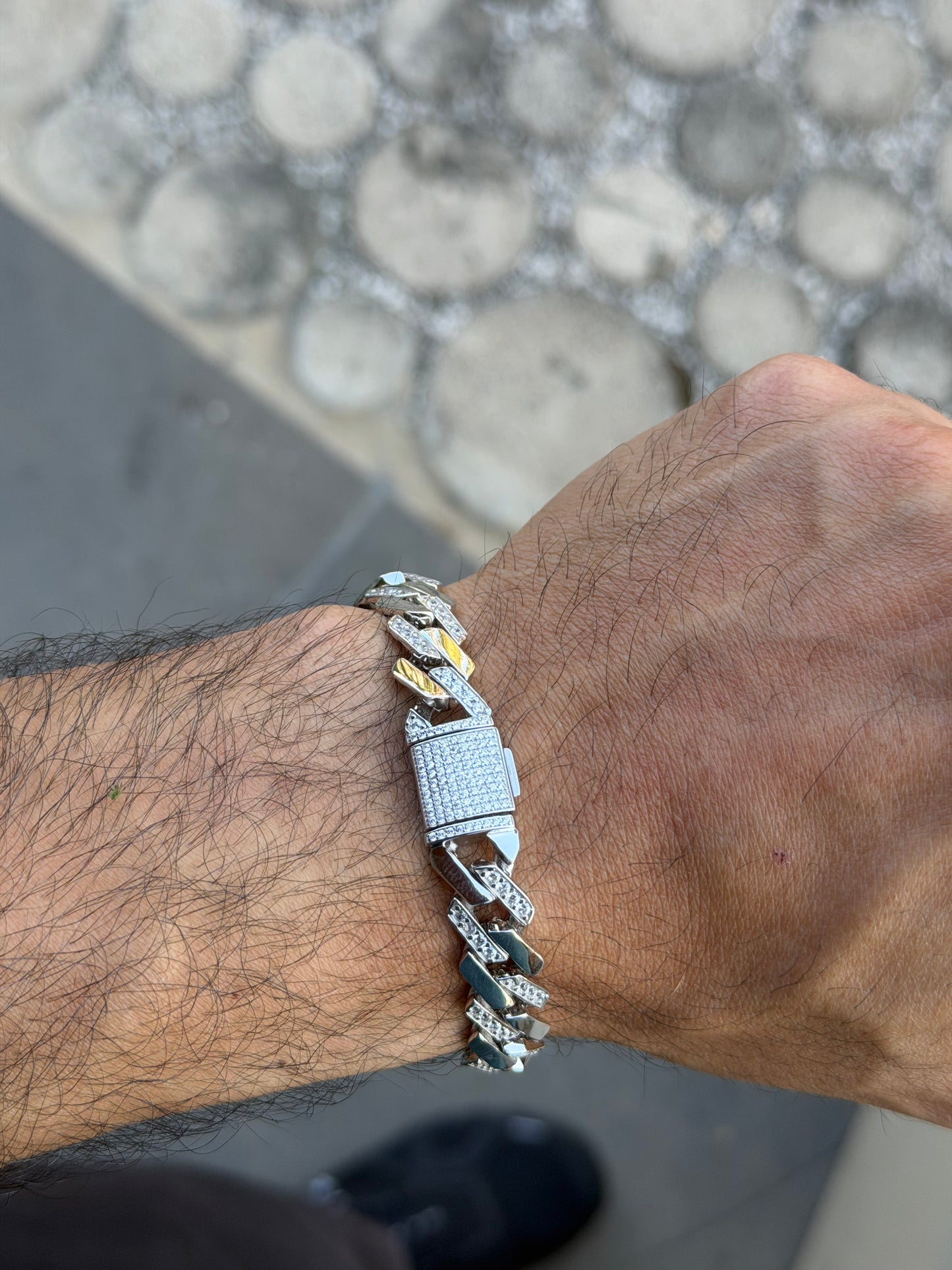 Thick Cubic Chain Men Bracelet With White Stones