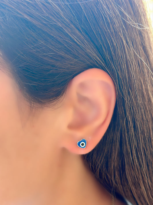 Heart Shape Evil Eye Earrings Navy Blue