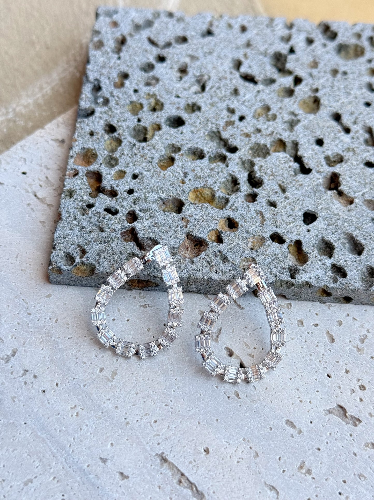 Drop Tear Big Design Earrings With Square Stones
