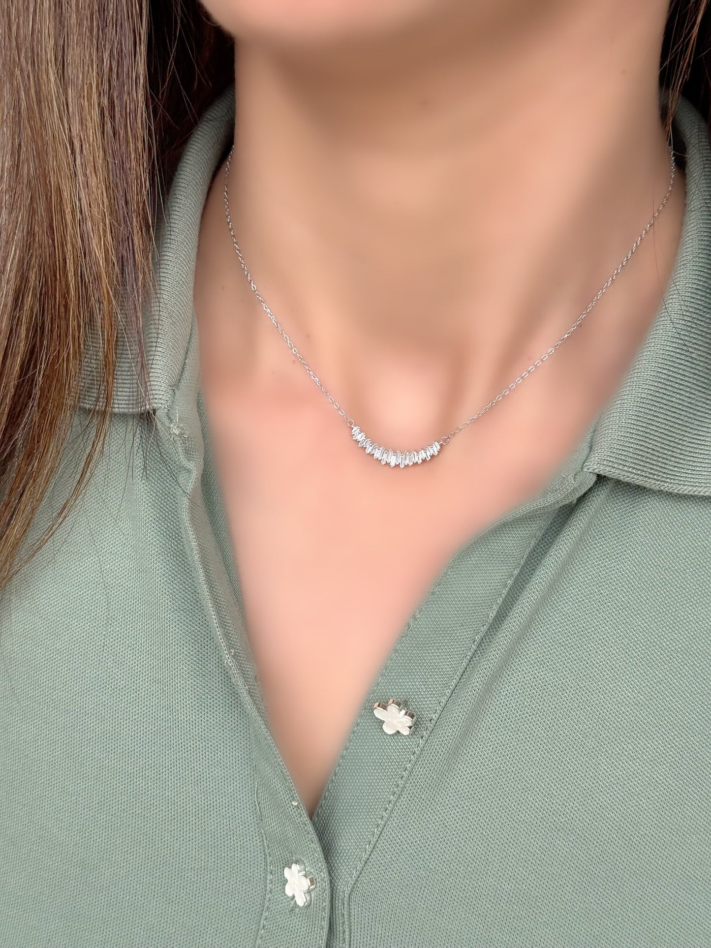 White Baguette Stones Design Necklace