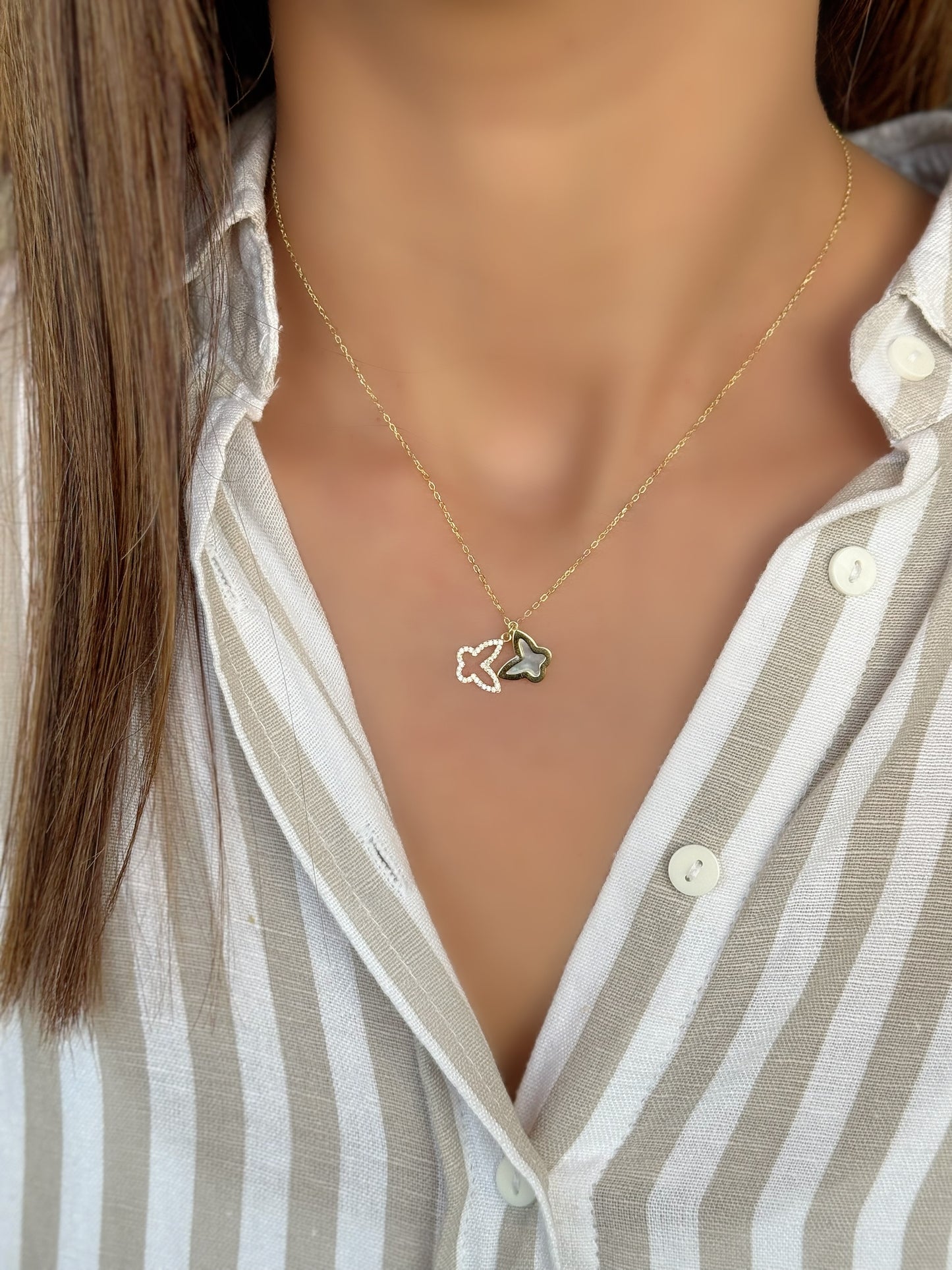 Silver 925 Gold Plated Two Butterflies Design Necklace