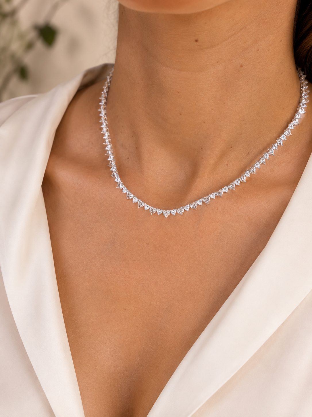 Heart Shaped Design Tennis Necklace Available In Two Different Colors