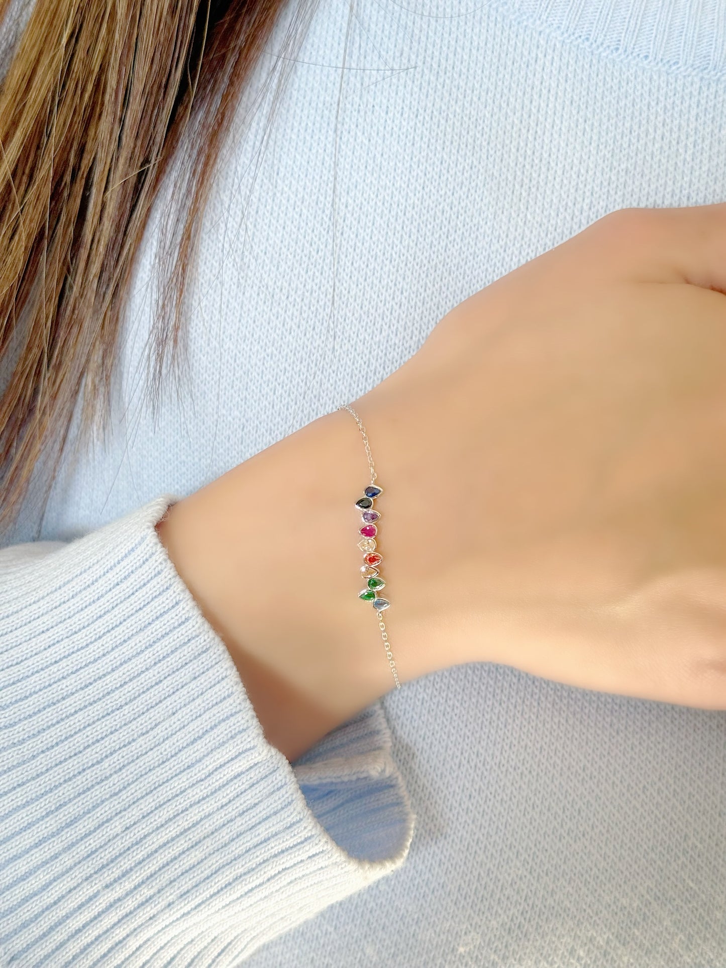 Drop Tears Design Bracelet With Colored Stones