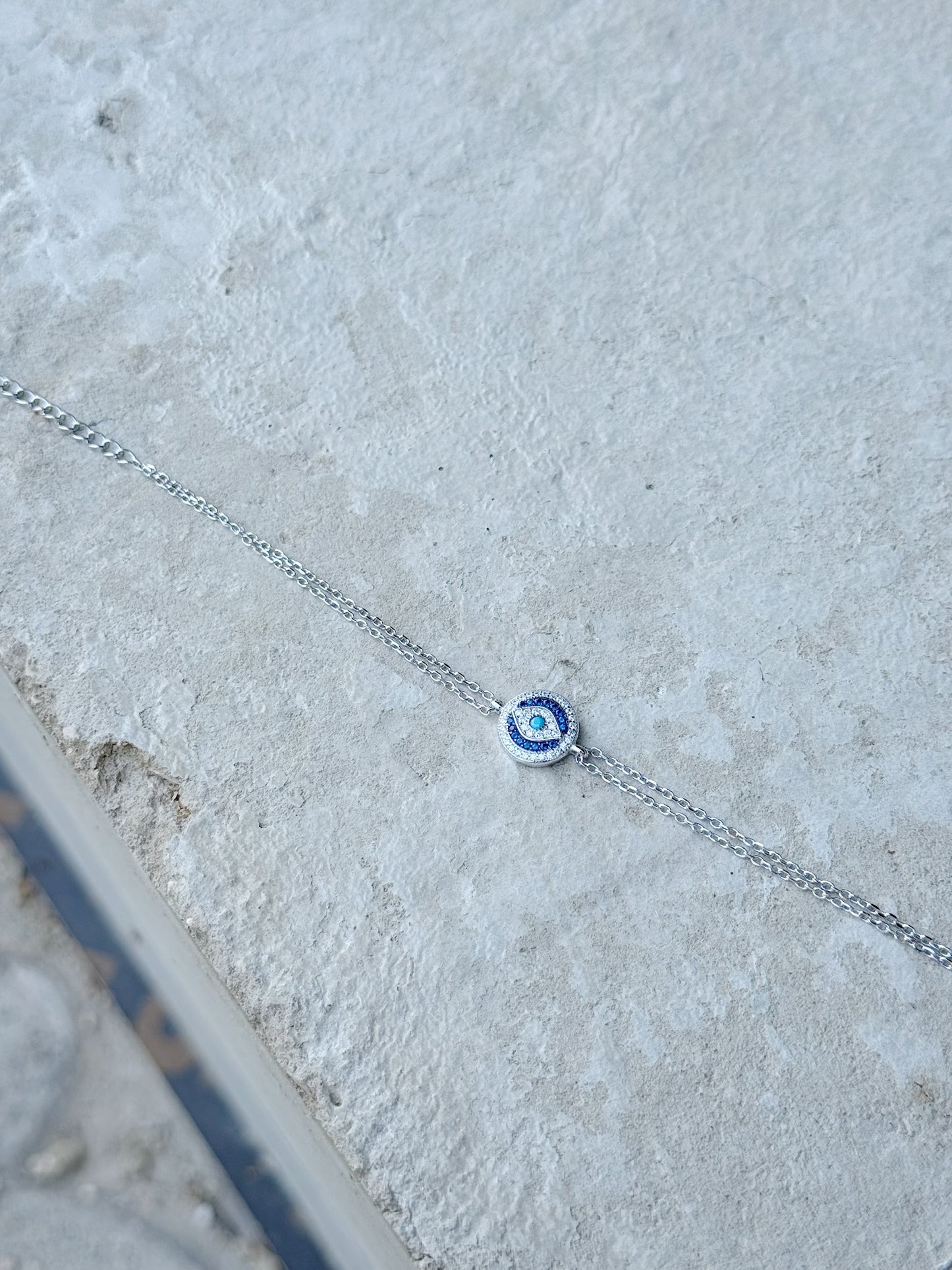 Double Chain Round Evil Eye Design Bracelet