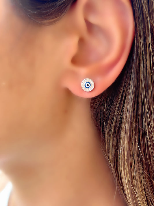 Evil Eye Round Earrings With Small White Stones