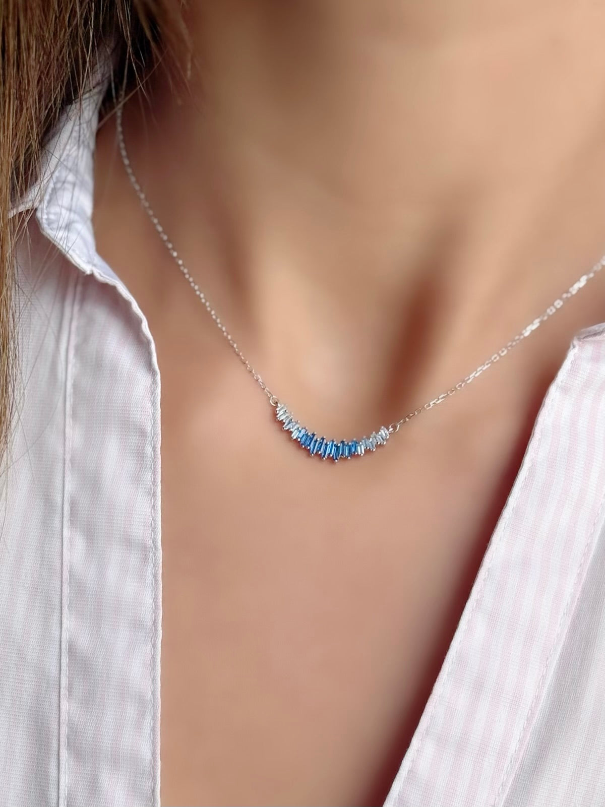 White & Blue Baguette Stones Design Necklace