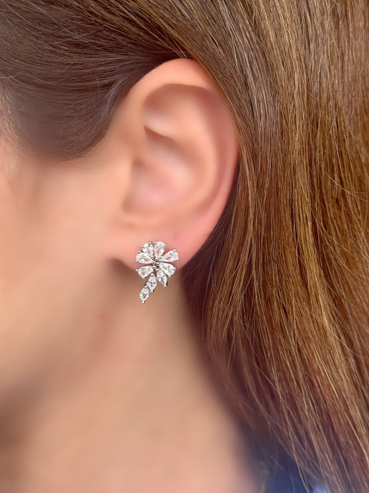 Flower Design Earrings White Stone