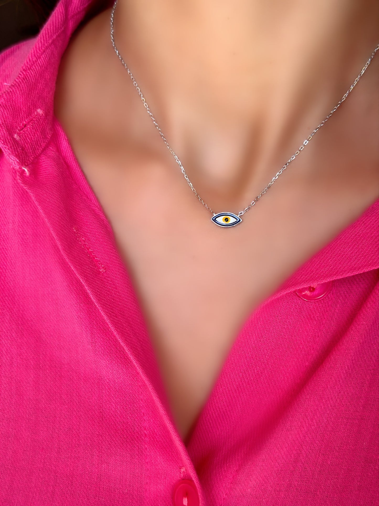 Small Eye Shape Necklace White, Blue and yellow Colour