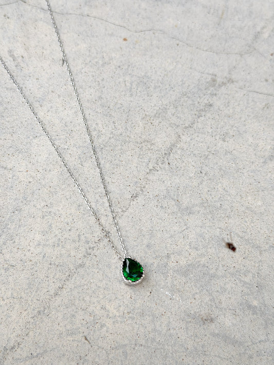 Tear Drop Necklace With Coloured Stone.