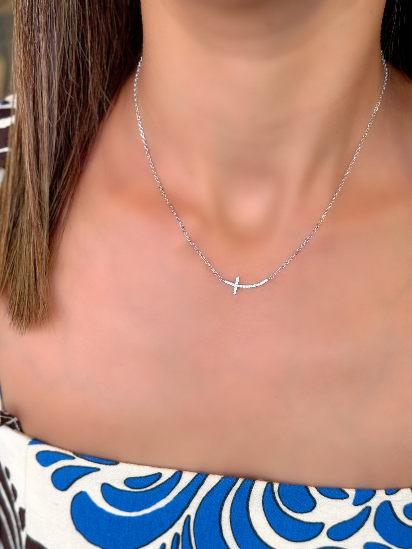 Curved Cross Necklace